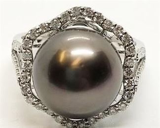 17z - Platinum Tahitian pearl & diamond ring Appraised $7,120 size 6.75 12mm Tahitian pearl .59 cts diamonds