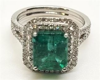 18z - Platinum emerald & diamond ring Appraised $20,865 size 6.75 3.28 ct natural step cut Emerald .78 cts diamonds