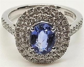 19z - GIA certified Platinum blue Sapphire diamond ring Appraised $6,550 size 6.5 1.32 carat oval mixed cut blue Sapphire .50 cts diamonds