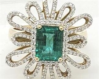 21z - 14K Emerald & diamond ring Appraised $9,972 size 7 1.71 carat step cut natural emerald .57 carats