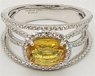 26z - 18K Gold custom made Yellow Sapphire ring Appraised $12,945 size 6.75 2.03 carat oval cut yellow Sapphire .64 cts diamonds