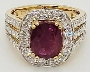 27z - GIA certified 18K Ruby & diamond ring Appraised $20,450 size 6.5 3.11 carat oval natural ruby 1.40 cts diamonds