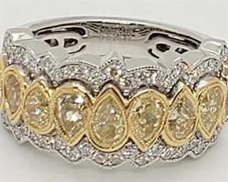 29z - 18K Gold Yellow & white diamond ring Appraised $16,936 size 6.5 2.24 cts diamonds