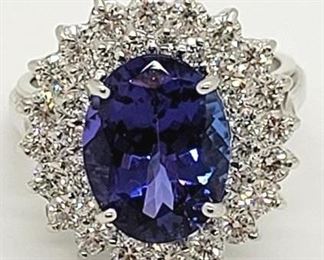 30z - 14K Gold Tanzanite & diamond ring Appraised $17,872 size 6.5 4.81 carat oval natural Tanzanite 1.50 cts diamonds