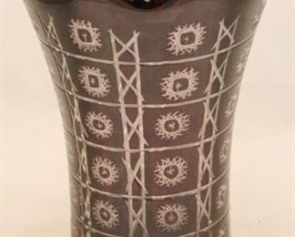 
48 - Bohemian red cut to clear large vase 14" tall 10" round