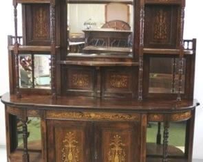 
62x - English Edwardian Marquetry Inlaid Etagere 90 x 17 x 61