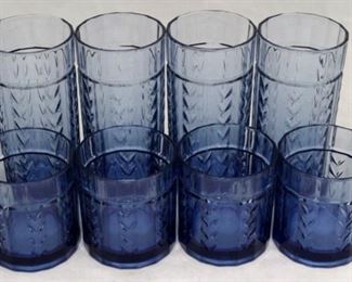 
84 - Set of 8 Blue Glass Tumblers 3 1/2 x 6 1/4" tall