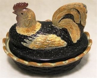 101 - Painted Glass Hen on Nest 5 1/4 x 4 1/4