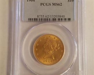 102c - 1904 PCGS MS62 $10 Gold Liberty
