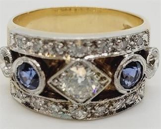 
103z - Mens Diamond and Sapphire ring size 10 14K gold