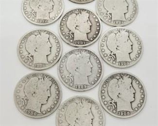 105c - Lot of 10 Assorted Dates Barber Half Dollars