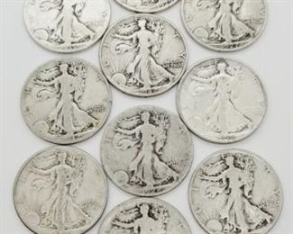 
106c - Lot of 10 Asst Dates Walking Liberty Half Dollars