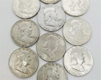 109c - Lot of 10 Assorted Dates Franklin Half Dollars