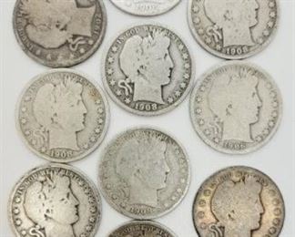 
112c - Lot of 10 Assorted Dates Barber Half Dollars