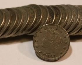 113c - 1883 "No Cents" Liberty V Nickels-25 total