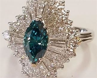 126z - 3.29 Carat Treated diamond platinum ring sz 4 GIA certified center treated diamond - .90 carat marquis brilliant cut stone