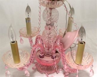 140 - Pink Glass Chandelier 15" x 15"