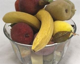 146 - Glass Bowl w/ Faux Fruit 10" x 11"