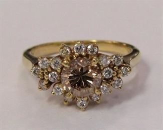 202z - 18K Champagne/Chocolate Diamond Ring 18k yellow gold .50 Side Diamond = 1.65 TW Ring S1-2 size 6.5
