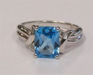 204z - Blue Topaz & White Topaz 14k white gold ring size 7