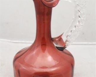 206x - Cranberry Glass Cruet 9" tall