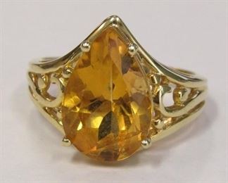 210z - Pear Shape Citrine Ring 14k yellow size 8.5