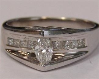 
221z - 14k .25 Marquise Center Diamond (VS-2) (I) .50 TW (Princess Diamonds also) size 6.5 White gold