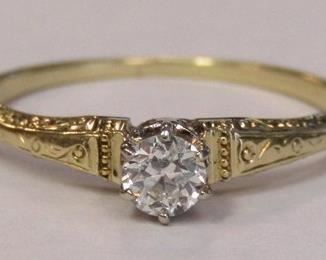 222z - 14K Estate Antique .20 (VS)(I) Diamond Ring size 5 Round cut