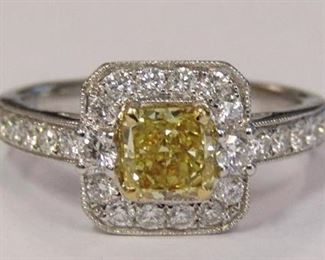 225z - .72 CT 18k Vivid Yellow Natural Diamond Ring (VS1) w / EGL certificate - size 6 side diamonds .58 (VS1-SL1)(G-H) Includes appraisal $11,225