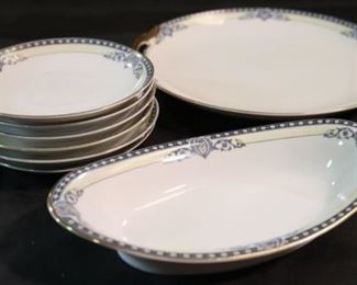 
227 - Group of 8 Noritake Chanesta pieces 6 - saucers 8.5" x 5" - Oval Bowl 10" handled round platter