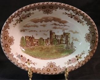 263 - Serving Bowl - 10.5" x 8" Genuine English Castles Geniune English Castles from Original Copper Engraving - Hand Colored Under Glass by Brown & Richie Ltd. - some crazing