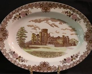 264 - Lg Serving Platter 14.5" x 10.5" English Castles Geniune English Castles from Original Copper Engraving - Hand Colored Under Glass by Brown & Richie Ltd. - some crazing & cracks