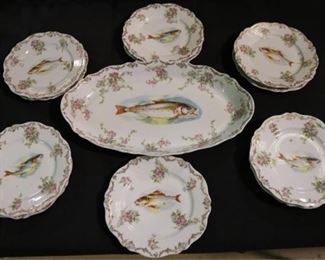 
284 - 12 piece Austrian Fish Service Set 18" x 10.5" - platter Plates - 9" round