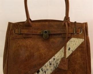 288 - Lazzaro Leather Ladies Handbag w/ cowhide - NEW 14.5" w x 15" t all
