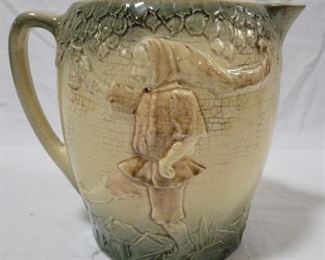 295x - Majolica Pitcher - AS IS - Crazing in and out 7" tall