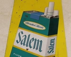 304 - 1965 Metal Salem Cigarette Sign 8" x 22" Several Scratches
