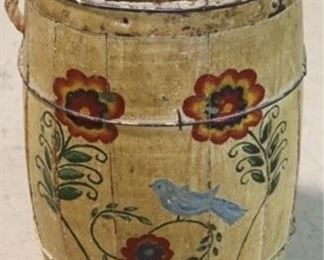 330 - Early Folk Painted Nail Keg - Rope Handles 17" h x 11" round
