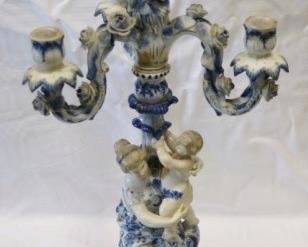 344 - Meissen Porcelain Candelabra w/ women & child 20" t x 10" w as is
