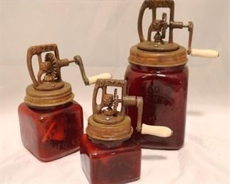 352 - Set of 3 Red Glass Churns
