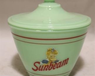 380 - Jadeite "Sunbeam" cover bowl 6" t x 6" w