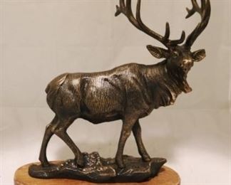 
393 - Bronze Elk mounted on Wood Base 18" t x 15" w