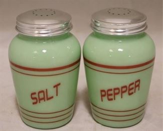 
395 - Jadeite Salt & Pepper Shakers 4.5" tall