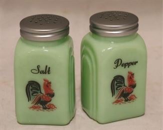 
401 - Jadeite "Rooster" Salt & Pepper Shakers 4" tall