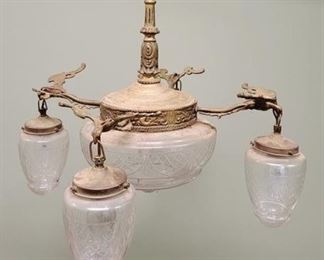 
402 - Vintage Brass & Glass Hanging Light Fixture