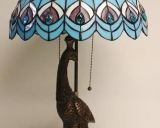 405 - Peacock Stained Glass Lamp 23.5" x 15"