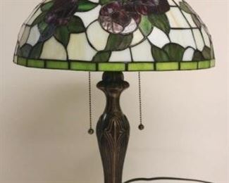 407 - "Red Flowers" Stained Glass Lamp 23.5" x 15"