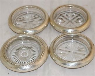 502 - Set of 4 Silver Rimmed Coasters 3 Marked Sterling