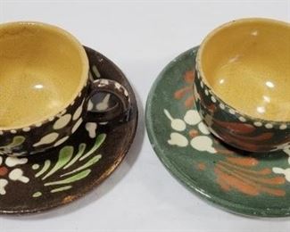 
541 - Art Pottery 2 Cups + Saucers 4pc total