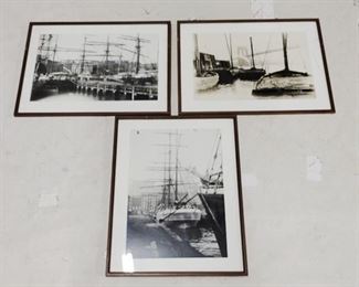 547 - Set of 3 Framed Warship Prints - AS IS 22 x 17 - Glass is brokin in one