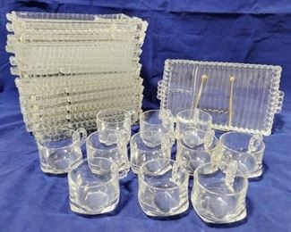 572 - Glass Snack Trays w/ Cups 11 cups 14 trays 25 pc total